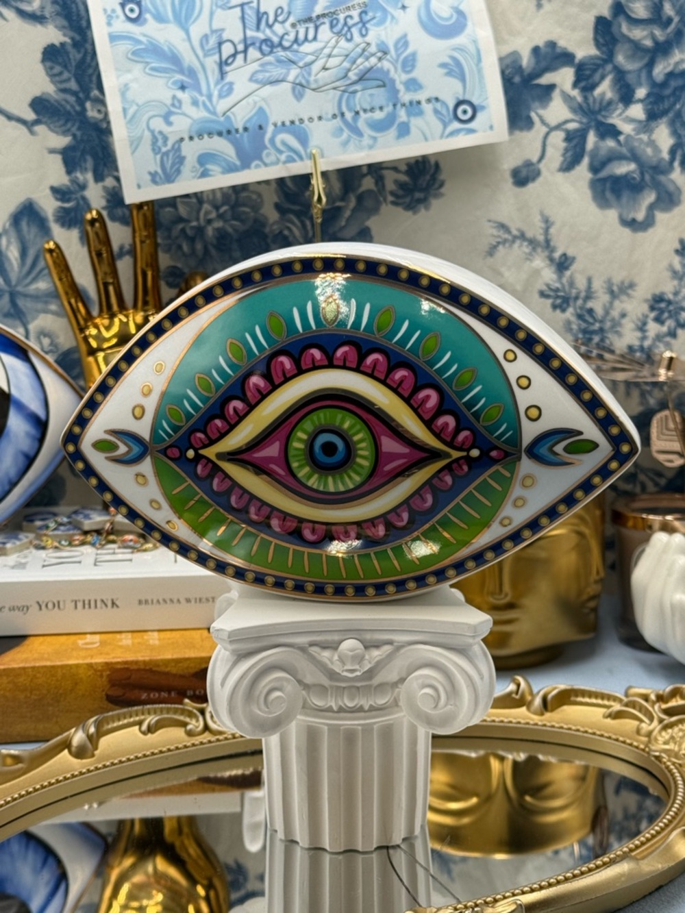 🆕 THE PROCURESS COLLECTION 🧿 All-Seeing Eye Paperweight - Vibrant Teal & Gold